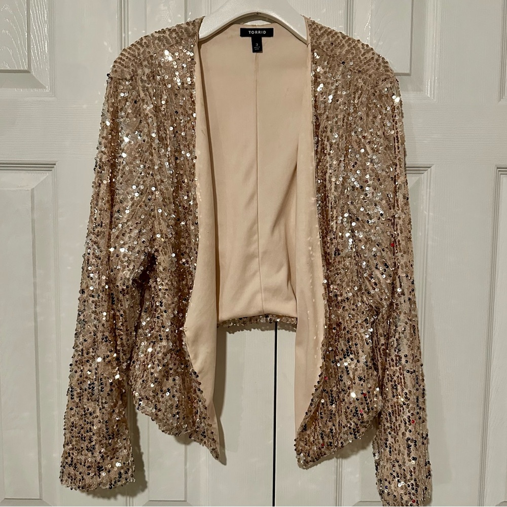 Torrid Rose Gold Sequin Fully Lined Blazer - Size 3